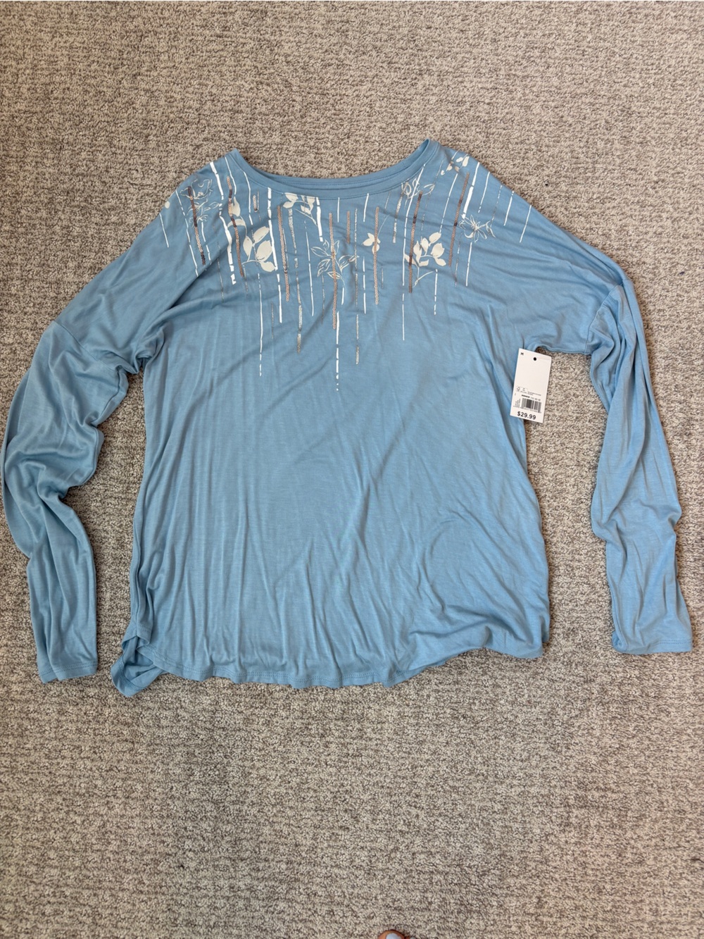 APT. 9 Women’s Light Blue Long Sleeve Top with Sequins Size Medium